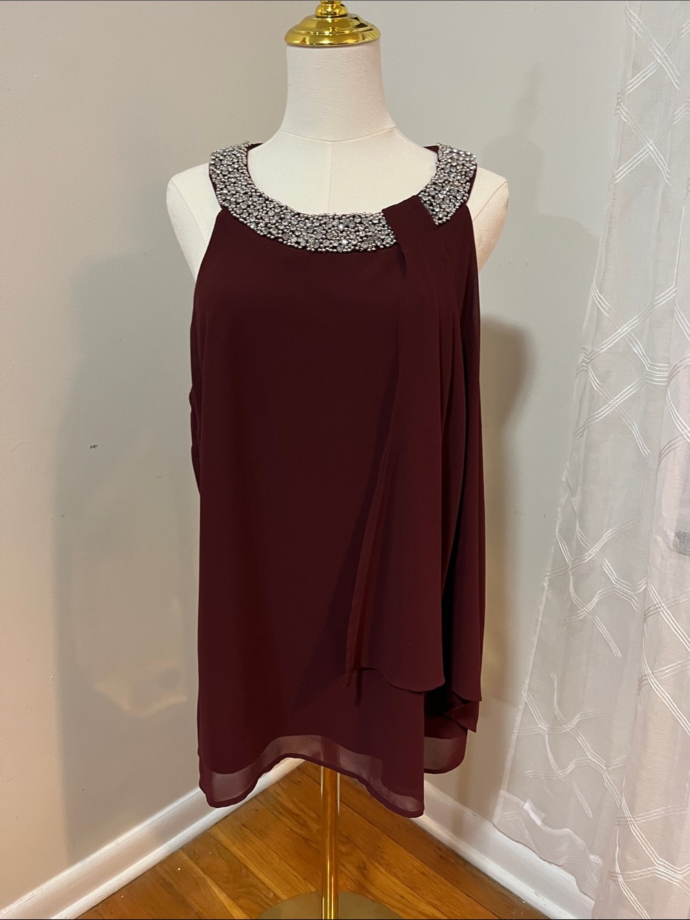 Dress Barn Burgundy Beaded Neck Chiffon Camisole